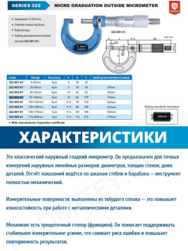Микрометр механический гладкий 25-50mm ACCUD 322-002-01