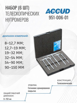 Набор нутромеров индикаторных 18-160mm 251-346-13 ACCUD