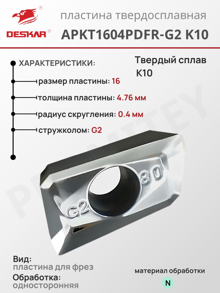 Пластина APKT 1604 PDFR-G2 K10